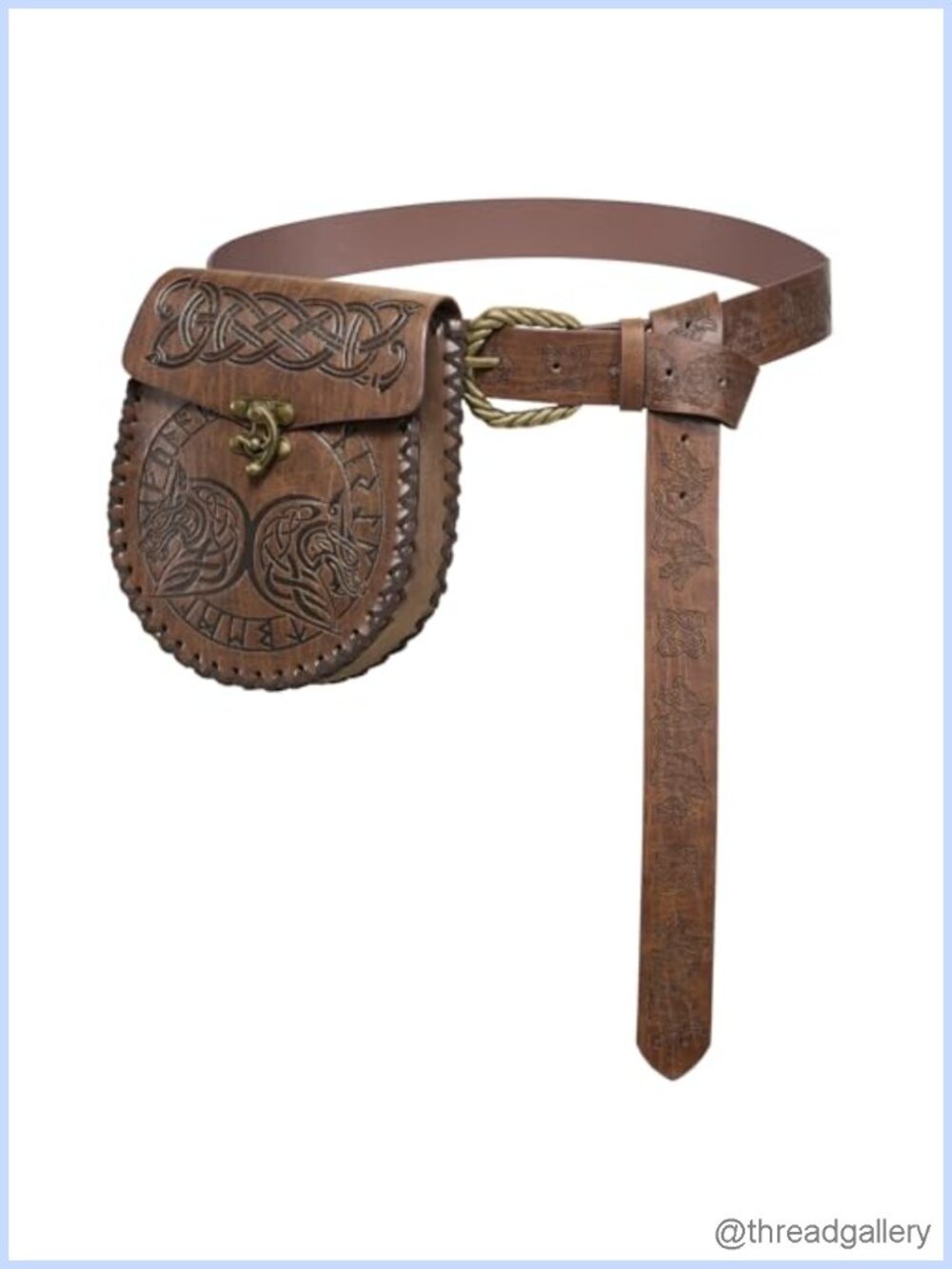 Medieval Embossed Faux Leather O-Ring Belt with Pouch Ren Faire Costume